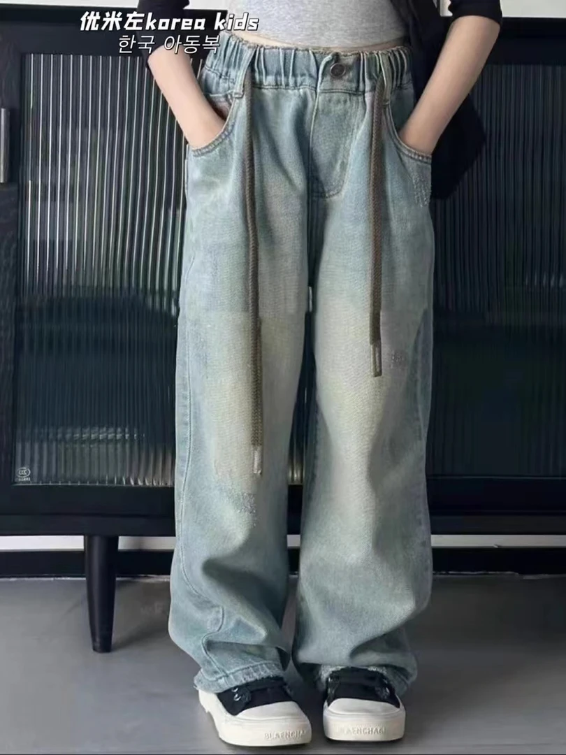 米卿兔品牌童装2024女童直筒裤牛仔裤洋气时髦儿童春装牛仔裤
