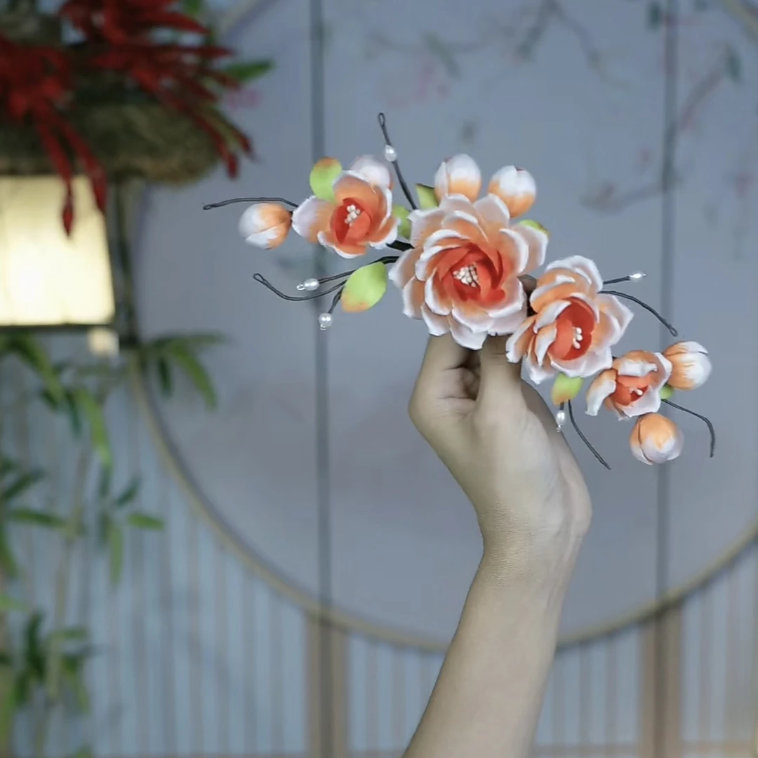 大麦吖古风发饰汉服绒花发簪 一对手工制作默认微瑕