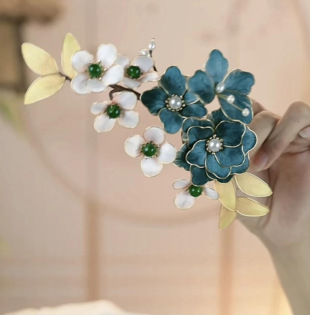 大麦吖古风发饰汉服绒花发簪 手工制作默认微瑕