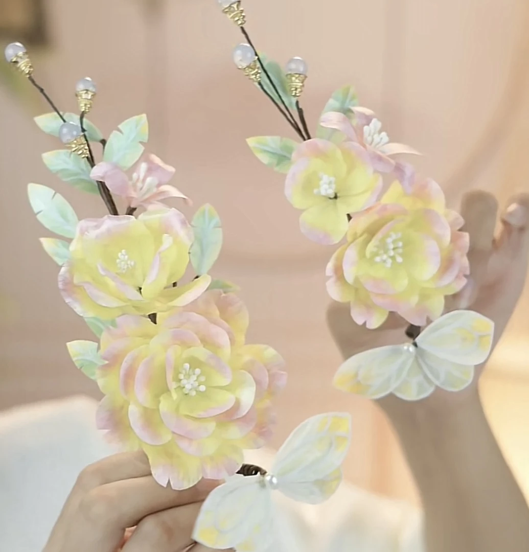 大麦吖古风发饰汉服绒花发簪 手工制作默认微瑕