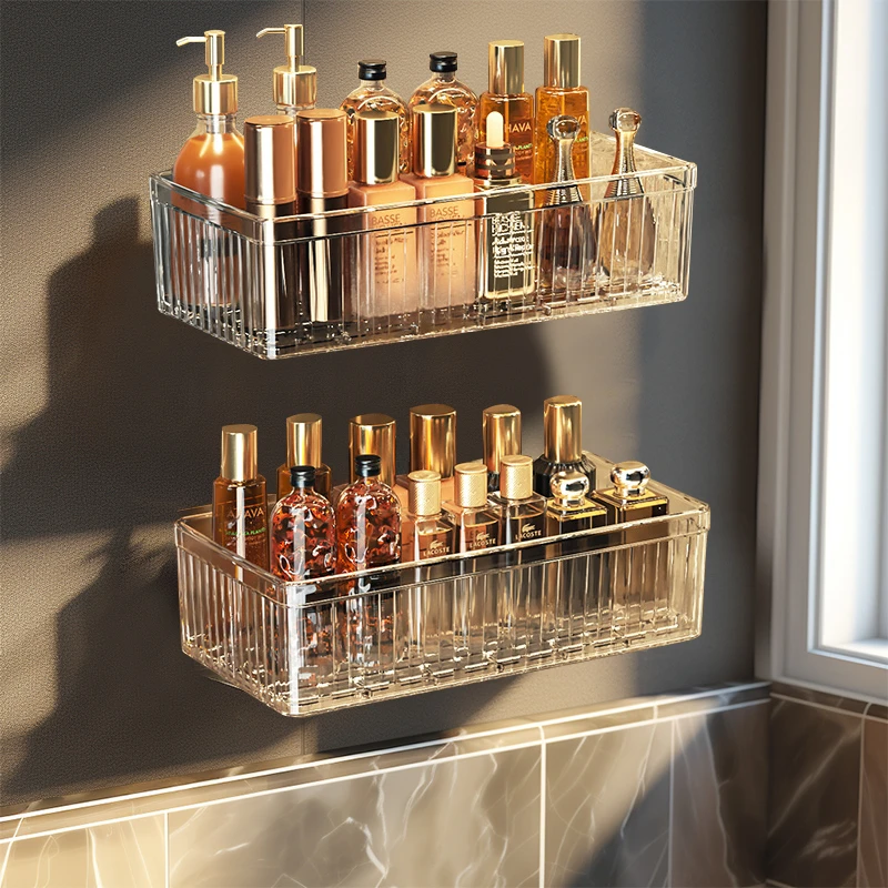 台面浴室置物架透明免打孔壁挂式收纳盒子洗漱台化妆品收纳架子