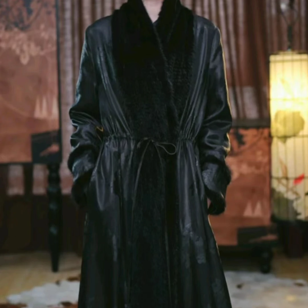 【以乐】香云纱兰长款气质保暖冬季中长款秋冬收腰浴袍款加绒棉衣