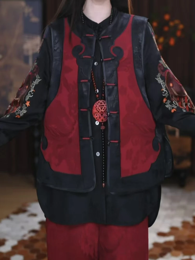 【苏淮】新中式复古气质中国风提花显瘦立提时尚拼接中款马甲