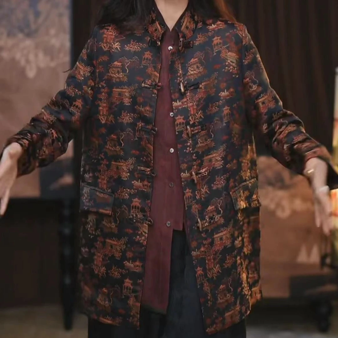 【宇赫】 宋锦新中式手绘提花复古显瘦春夏季宽松国风花色短款上衣