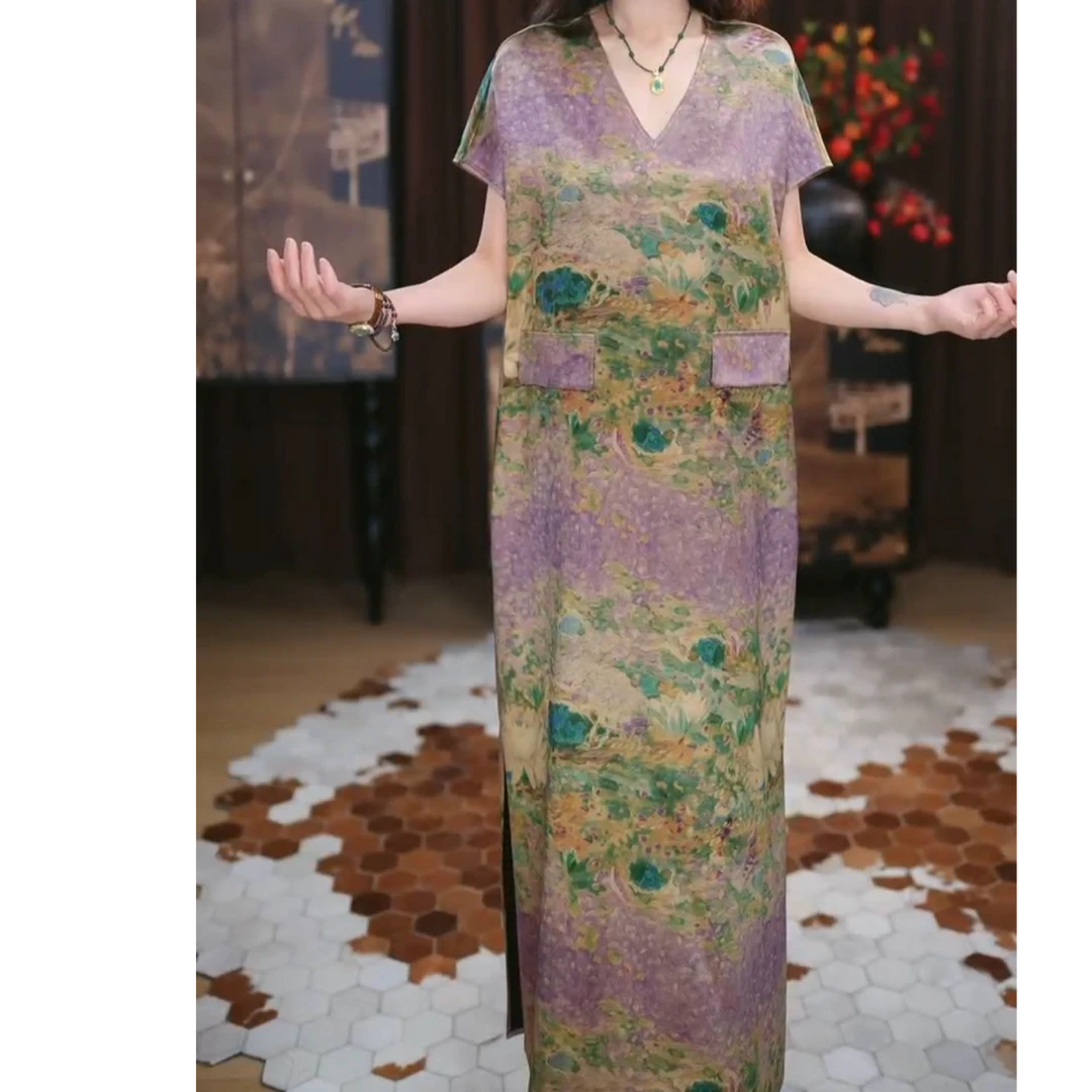 【心悦】香云纱腔调设计感时尚四季可穿印花时尚百搭国风连衣裙