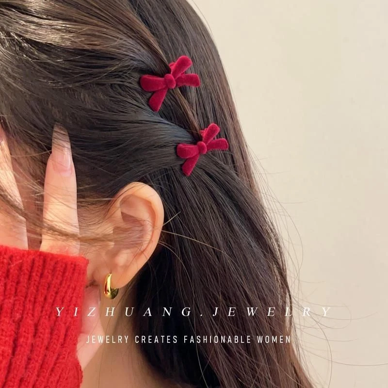 秋冬植绒蝴蝶结发夹可爱小号碎发浏海夹百搭边夹前额鸭嘴夹迷气质