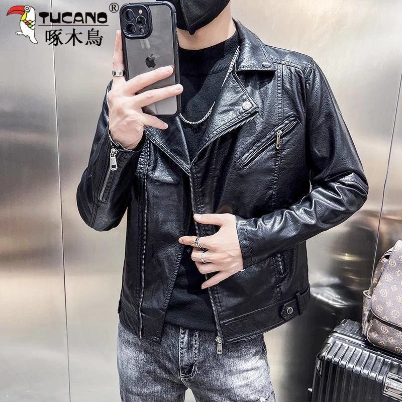 TUCANO/啄木鳥男士机车皮衣外套翻领骑行修身韩版休闲帅气摇滚潮