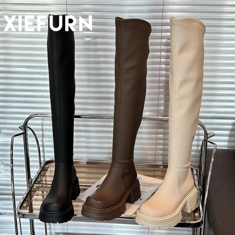 XIEFURN/鞋夫人显瘦小个子秋冬长筒高筒厚底英伦风百搭增高瘦瘦靴