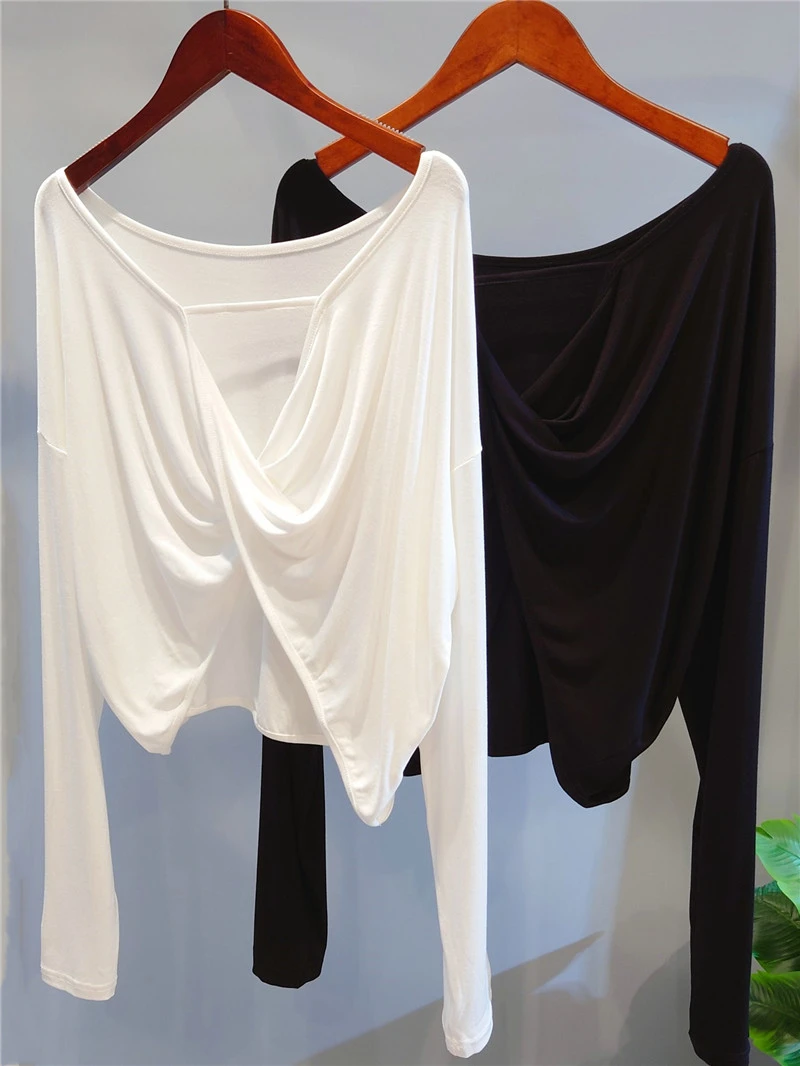 Lulu夏季性感大露背长袖防晒T恤女美背宽松罩衫短款上衣瑜伽舞蹈