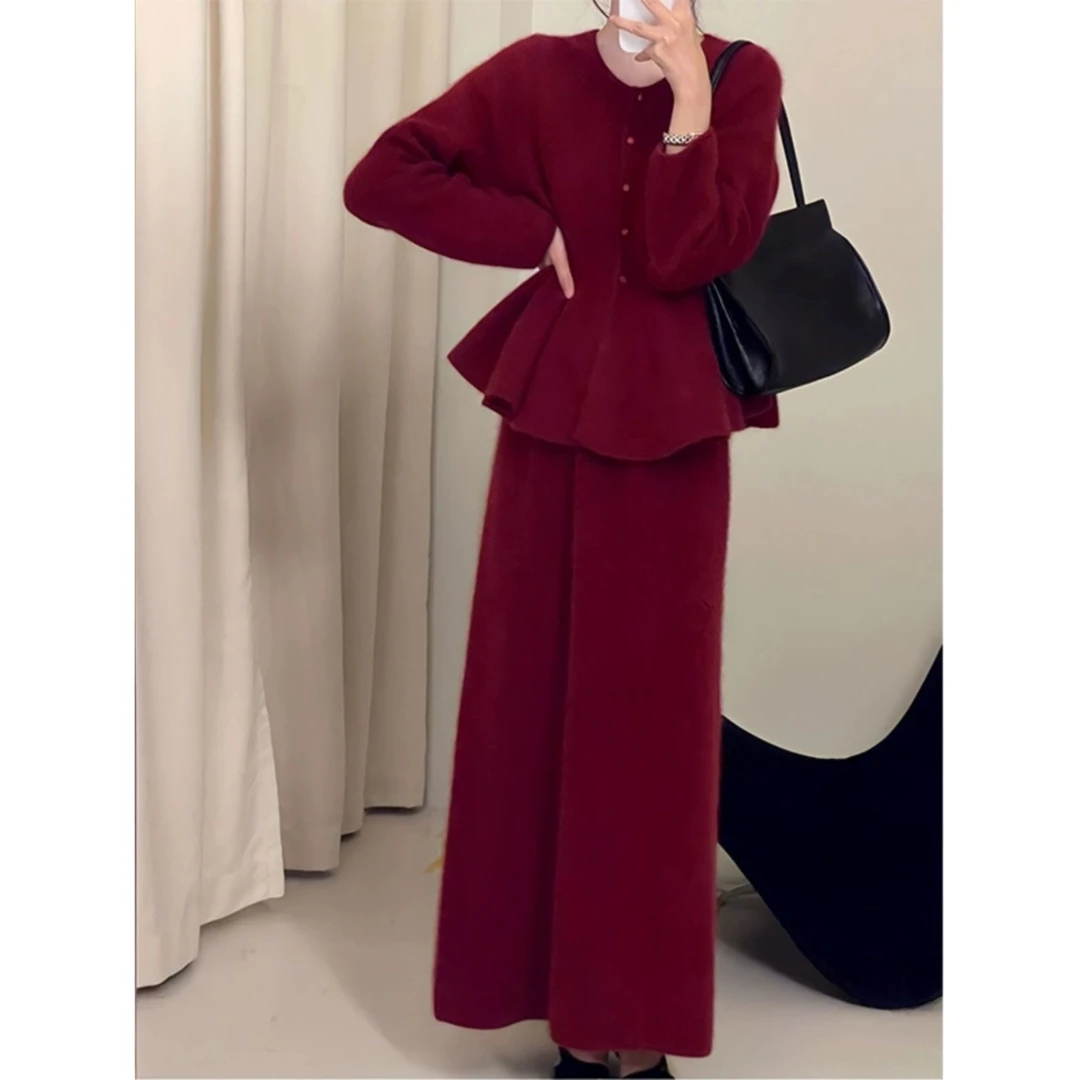 2025大码秋冬季爆款时尚套装女新战袍轻熟针织开衫半身裙子两件套