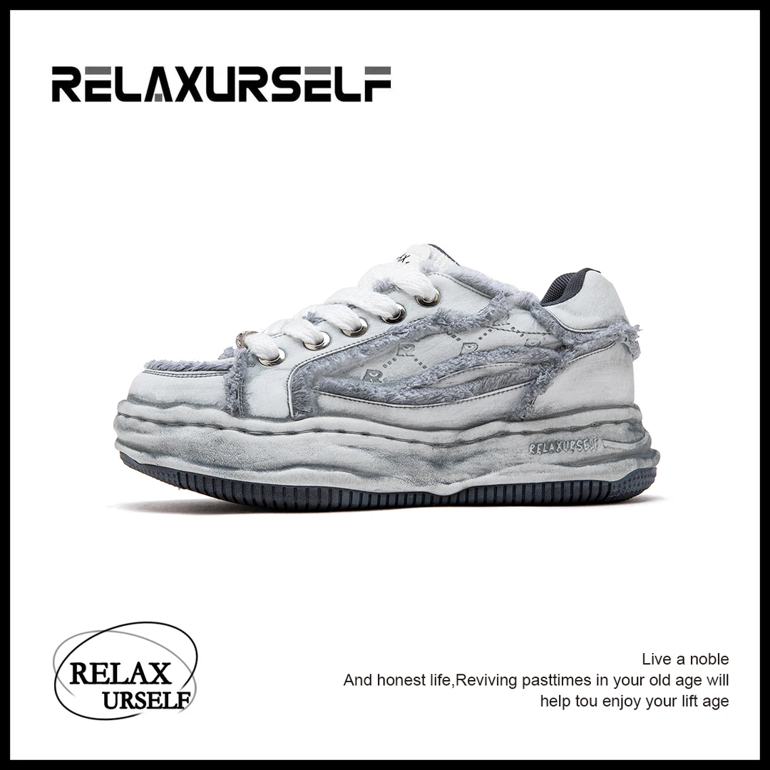 RELAXURSELF【情侣款】设计师原创手工擦色潮鞋复古运动休闲鞋增高