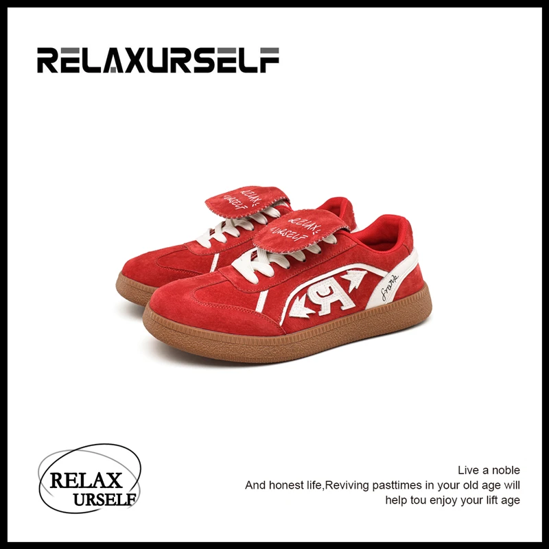 RELAXURSELF 时尚小众潮流潮鞋低帮红色ins真皮德训鞋