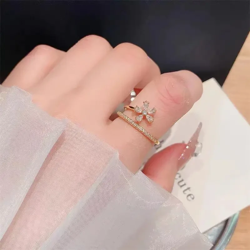 铜合金合成锆石戒指 L06【甜美】满天星锆石花朵戒指时尚气质百搭