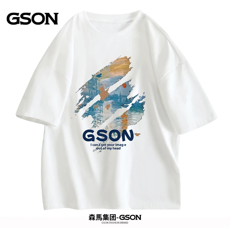 GSON夏季新款潮流时尚纯棉打底衫宽松t圆领夏装大码印花t恤-2650