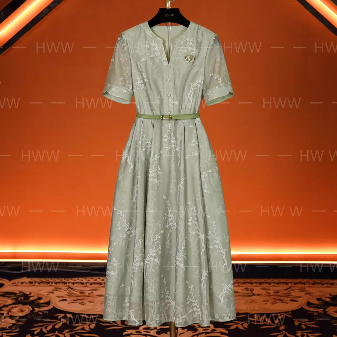 HWW轻奢设计师女装连衣裙优雅气质修身时尚大气收腰连衣裙HZ6008