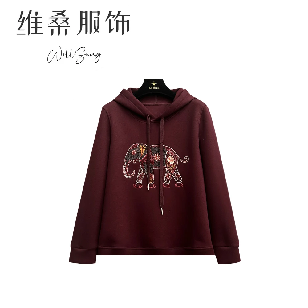 【昭南精选】40-60岁精致女性 时尚减龄刺绣休闲舒适连帽卫衣#8533