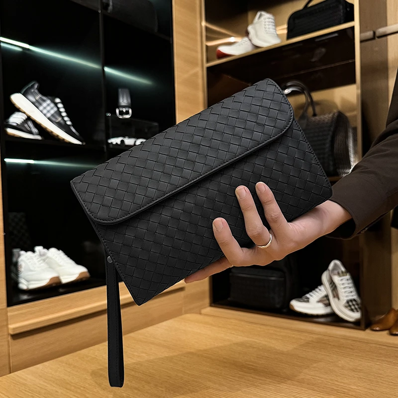 BOSOM VARVLEBV【胎牛皮】男士手工编织手拿包邮差包商务休闲包高级