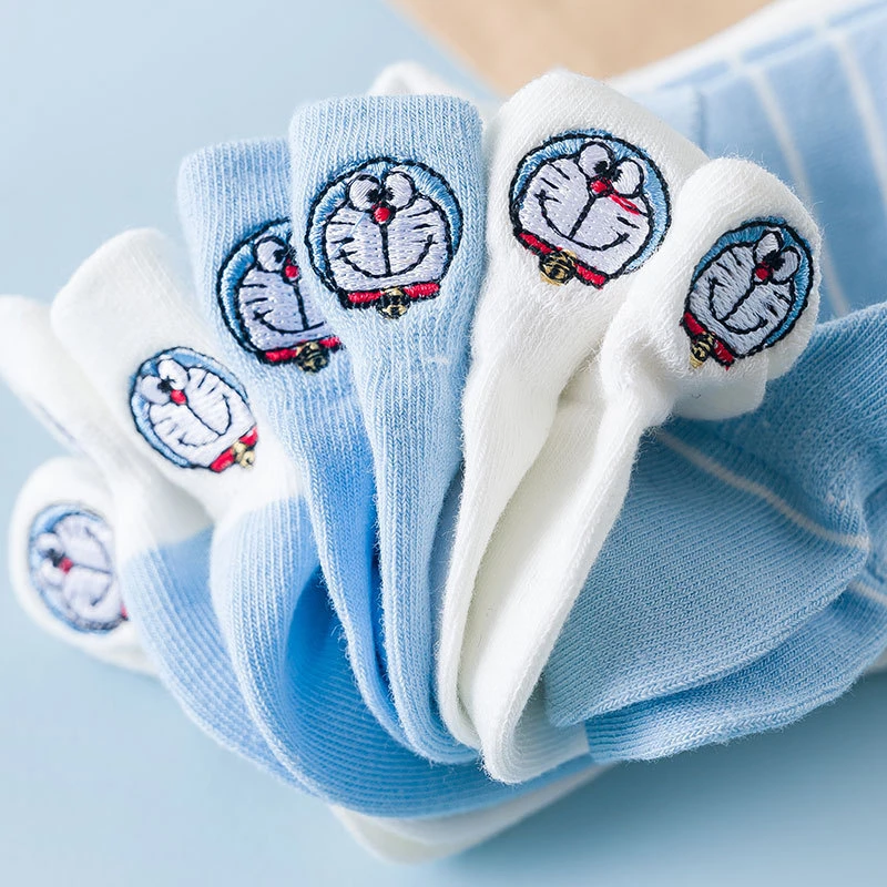 休竹5双装春夏季女款棉袜DD猫刺绣短款薄款袜子短袜浅口ins卡通袜