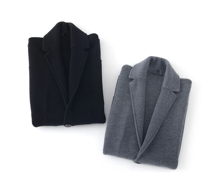 秋冬新款100纯羊毛外套男西装宽松商务纯色针织衫休闲羊毛开衫