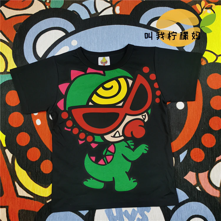 夏季童装黑色恐龙儿童短袖T恤可爱潮酷百搭休闲卡通动漫宝宝半袖
