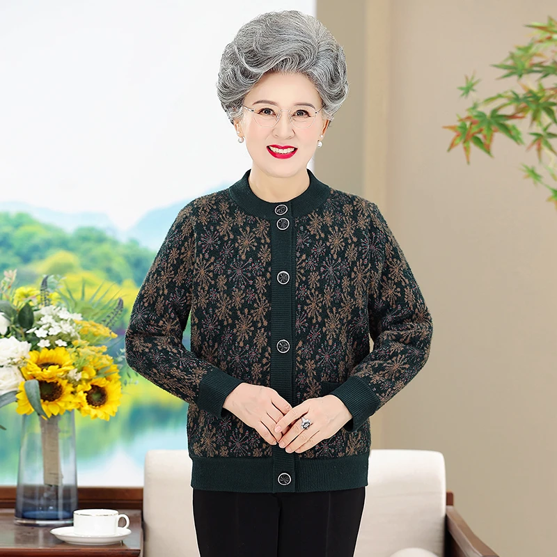 奶奶秋冬装水貂绒保暖外套中老年人女加绒毛衣70岁80妈妈加厚开衫