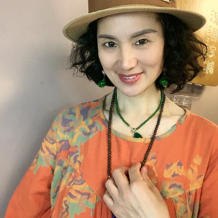 古匠水墨花棉双层纱连衣裙宽松睡衣家居服睡裙套装可外穿可家居