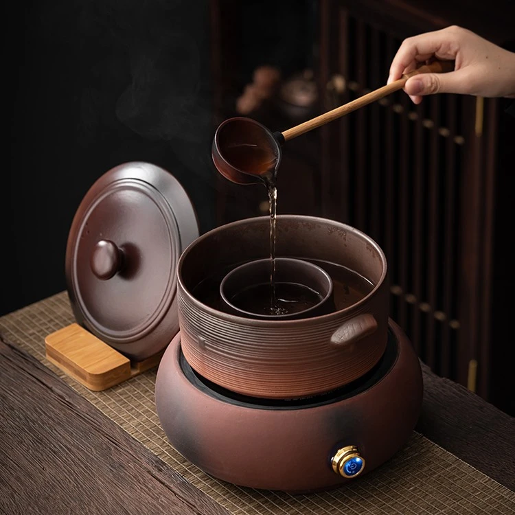 火山石黑茶老白茶专用蒸煮茶器复古陶瓷家用电陶炉套装煮药壶静音