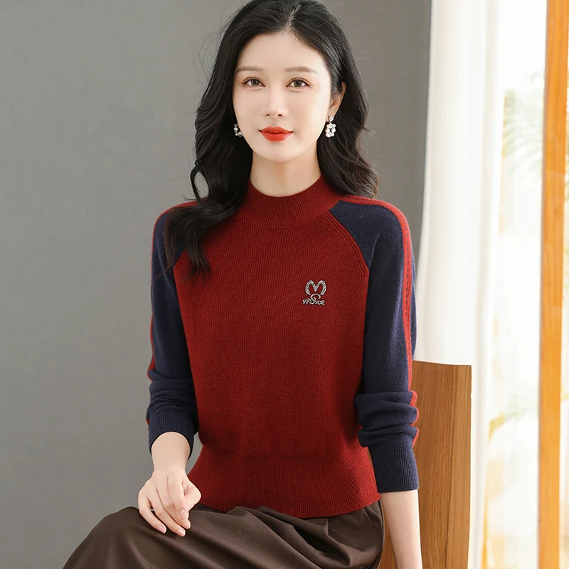 2024冬款圆领女针织衫百搭休闲纯色气质简约套头上衣加厚保暖