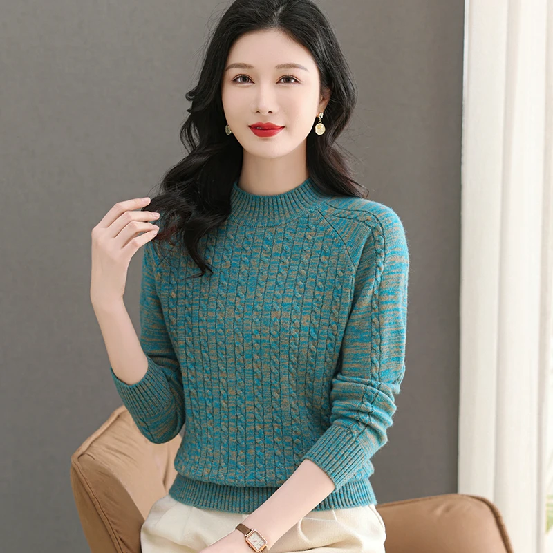2025冬款圆领女针织衫纯色厚款长袖套头麻花休闲上衣百搭洋气