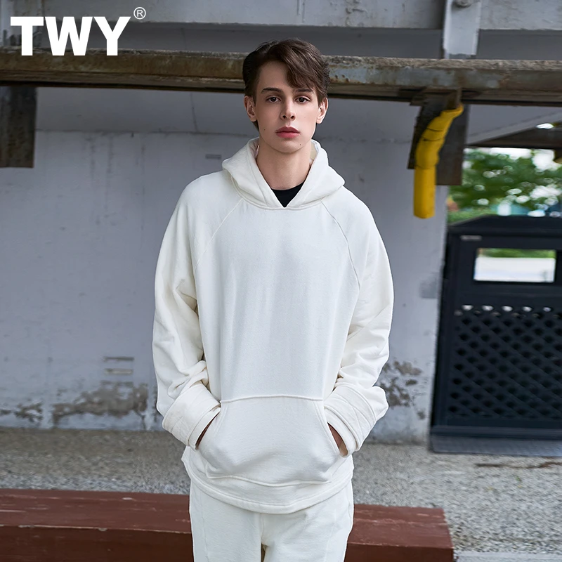 TWY潮牌水木年华24秋冬新品时尚白色扣派连帽宽松男款卫衣