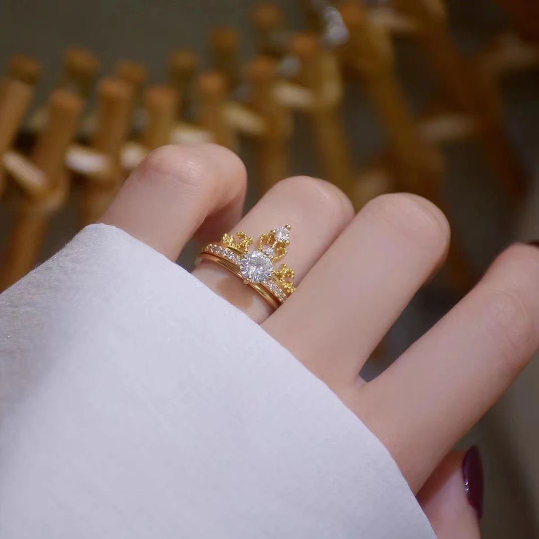 铜合金戒指 双层皇冠戒指女款小众设计感两件套金色可拆卸