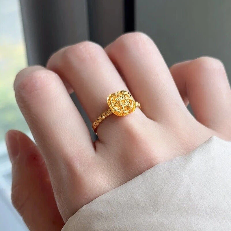 铜合金戒指 爆闪不掉色小方糖女款金色饰品气质时尚可调节戒指