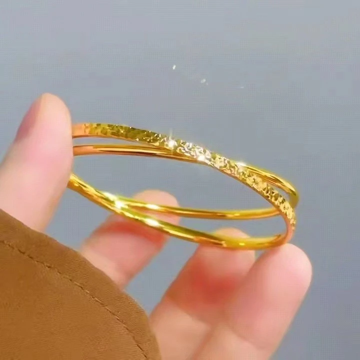 铜合金手镯 时尚碎碎冰双环手镯精美简约百搭送女友送闺蜜礼物