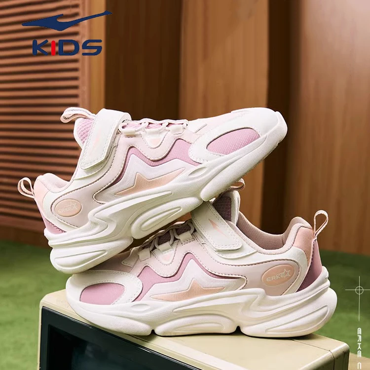 鸿星尔克童鞋女童运动鞋皮面2025秋新款面包鞋儿童鞋子女孩休闲鞋
