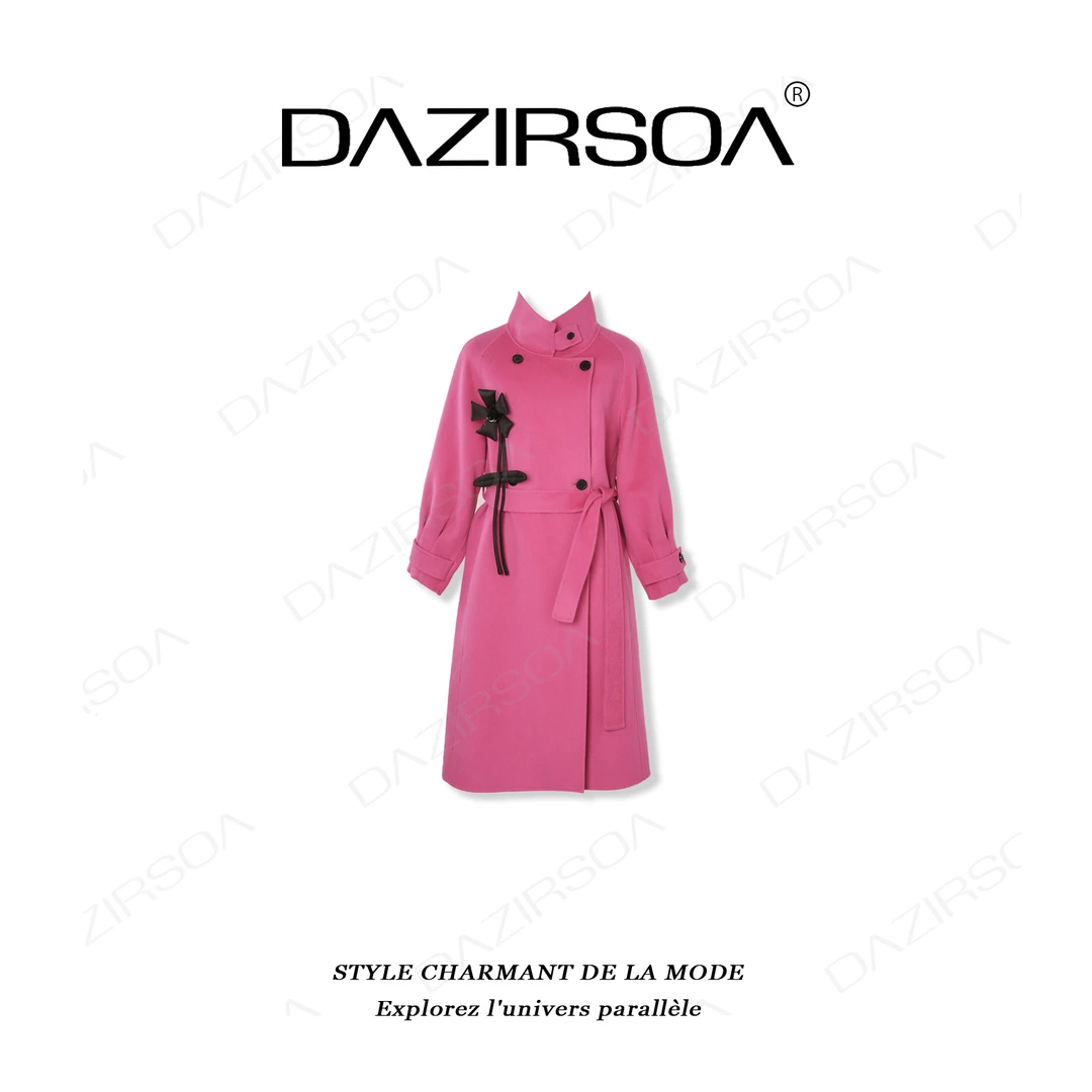 DAZIRSOA/达姿“一枝花”时尚百搭拼接立体花朵 洋气大衣外套 W053