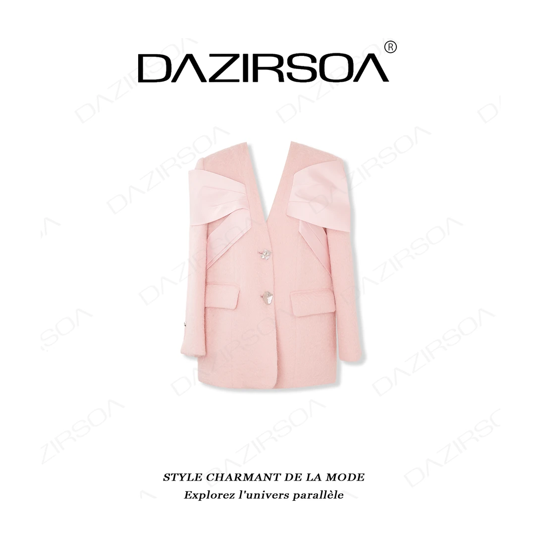 DAZIRSOA/达姿“千金玛德琳” 拼接蝴蝶结千金风大衣外套 U939