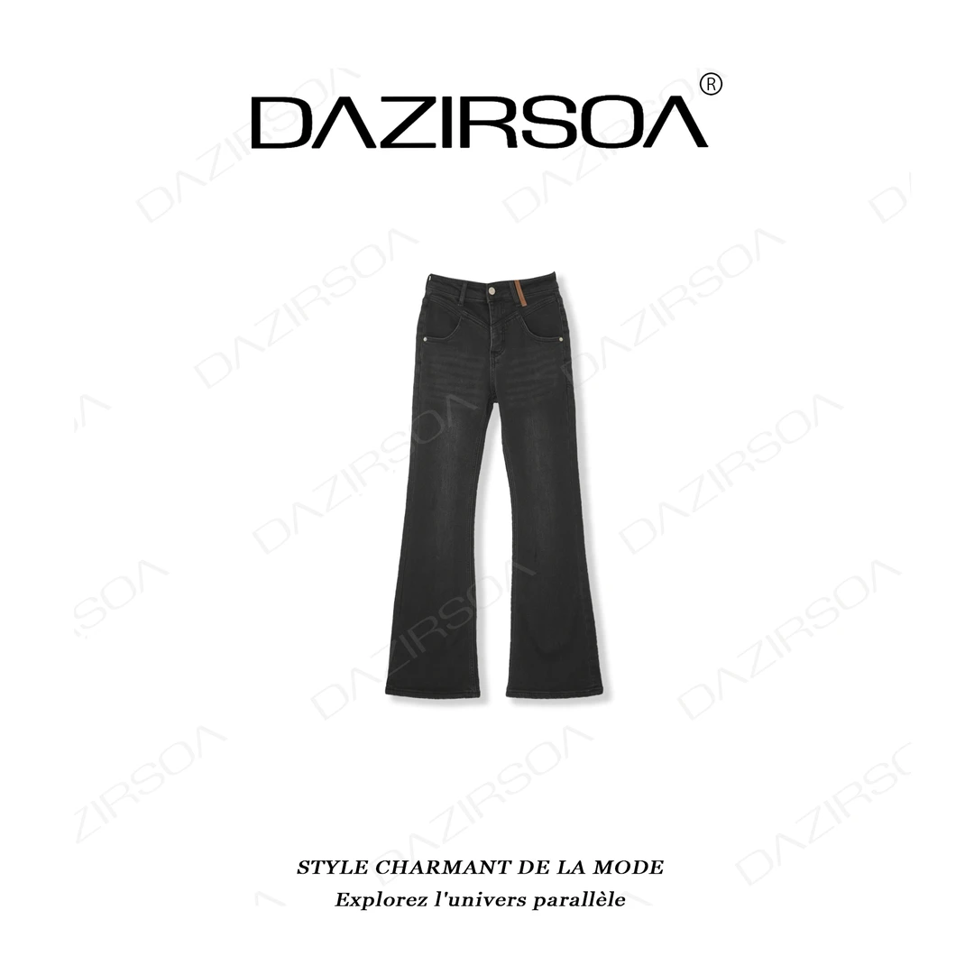 DAZIRSOA/达姿“自然笔触" 时尚百搭显瘦加绒微喇牛仔裤 U699