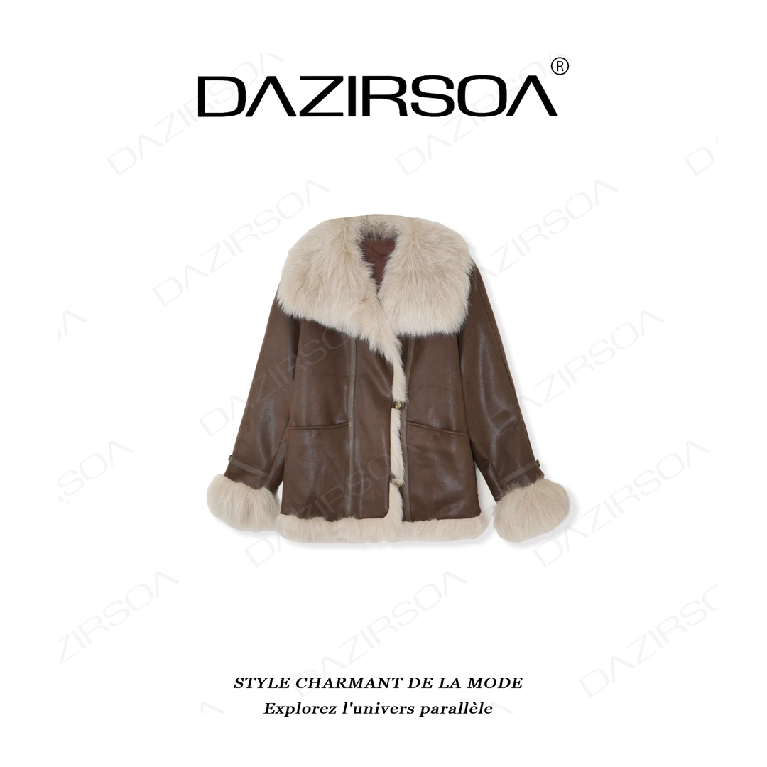 DAZIRSOA/达姿“多重美拉德”复古拼接狐狸毛羽绒服夹克外套 U897