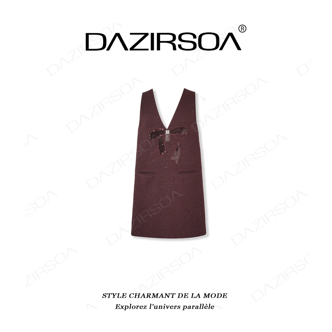 DAZIRSOA/达姿“银河璀璨" 立体蝴蝶结后背拼接百褶背带裙 U238