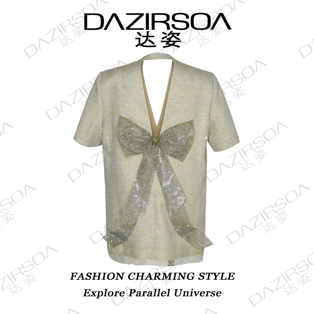 24S/S “自然格林”钉钻露背蝴蝶结短袖西装 S118（绿）