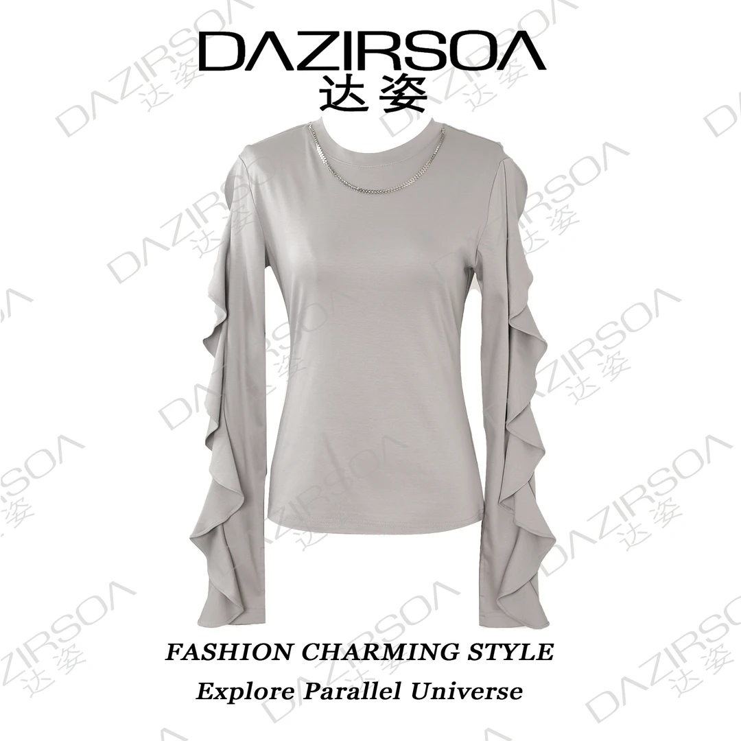 DAZIRSOA/达姿24A/W// "简约着色” 链条飘飘花边设计感上衣 S858