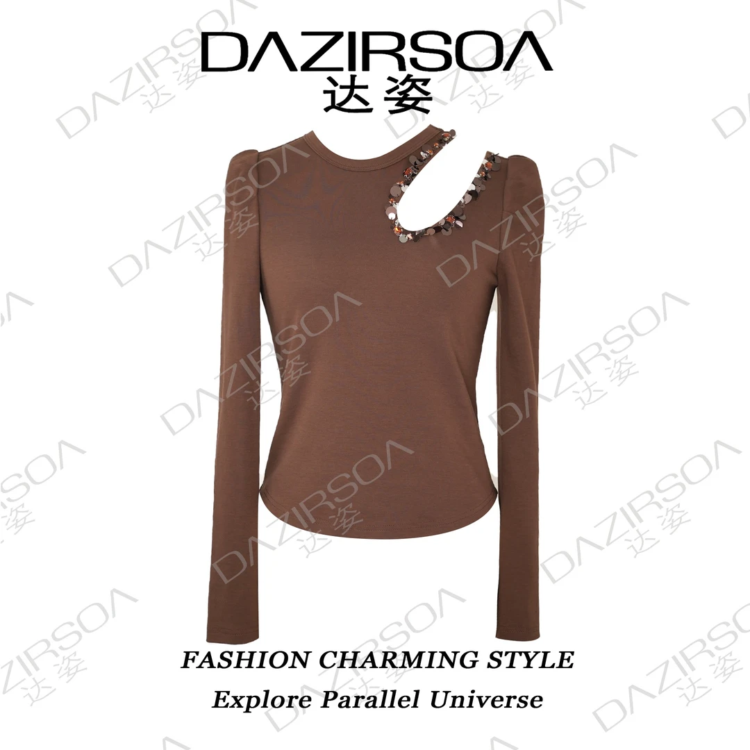 24A/W//  “衣橱有秋” 高级感亮片锁骨镂空打底上衣 T300