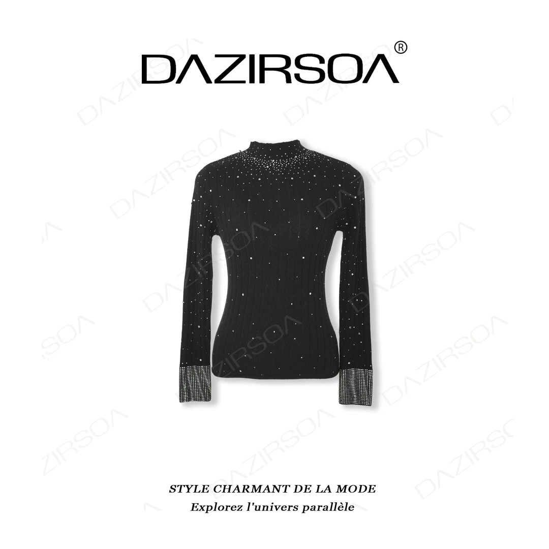 DAZIRSOA/达姿“不失深邃” 半高领重工烫钻高订1oo×羊毛毛衣 U255