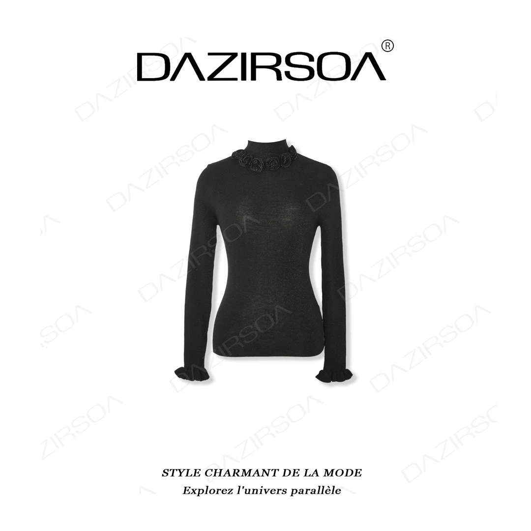 DAZIRSOA/达姿”玫瑰香气“ 时尚百搭拼接玫瑰花洋气毛衣 U931