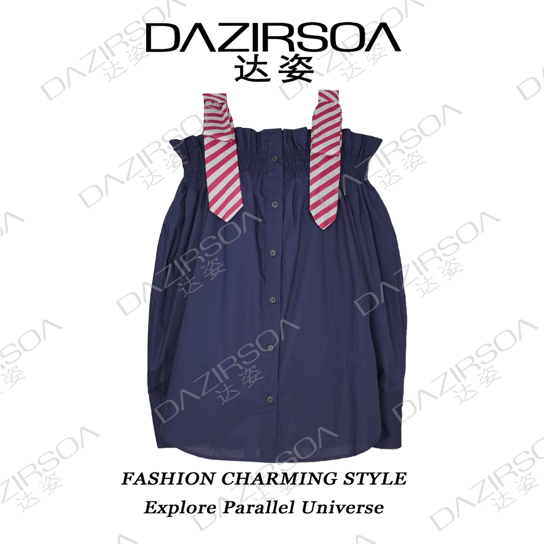 DAZIRSOA/达姿24S/S “非正式学院” 格纹吊带露肩上衣衬衫 S812
