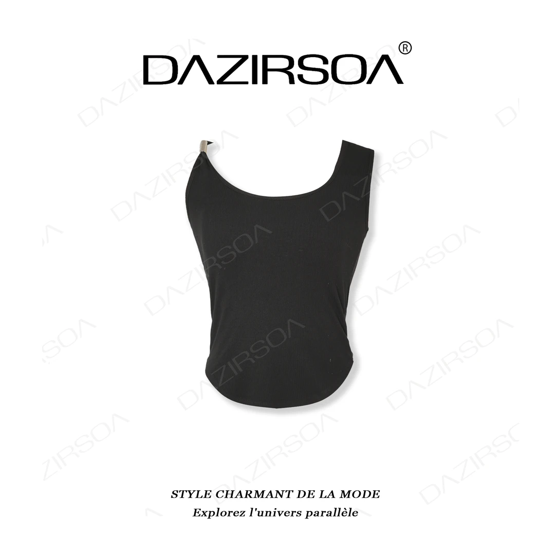 DAZIRSOA/达姿“别样演绎” 时尚百搭拼接金扣显瘦背心 T860