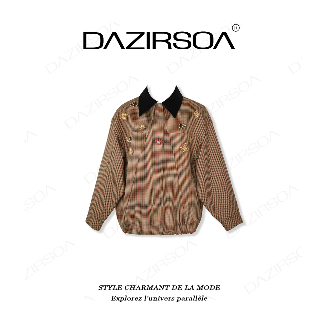 DAZIRSOA/达姿“复古英伦空间” 拼接立体花朵格纹衬衫外套 U523