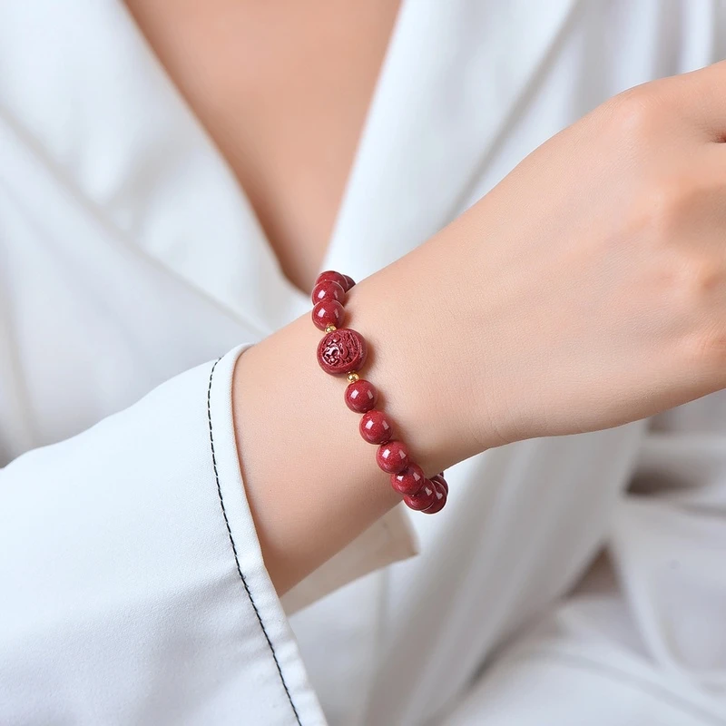 含辰砂工艺品正品高含量朱砂时尚简约紫金砂十二生肖平安豆手串款