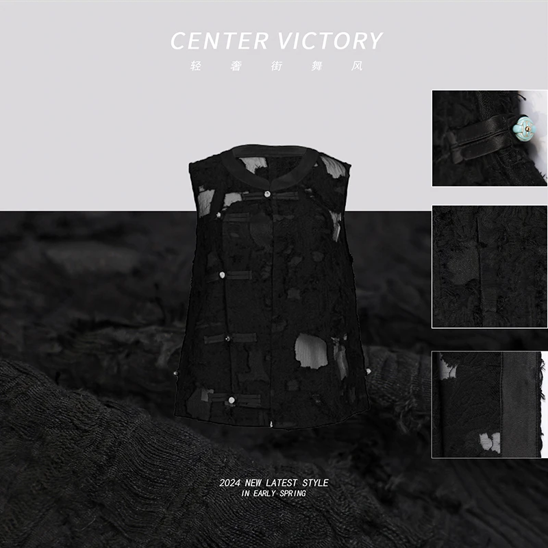 静奢【奢香夫人】夏季设计师高级蕾丝女士时尚微透设计感小衫透气