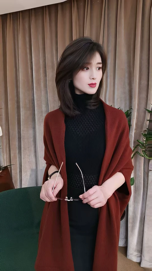 柏澜-【披肩】网红针织时尚百搭双面长款加厚保暖